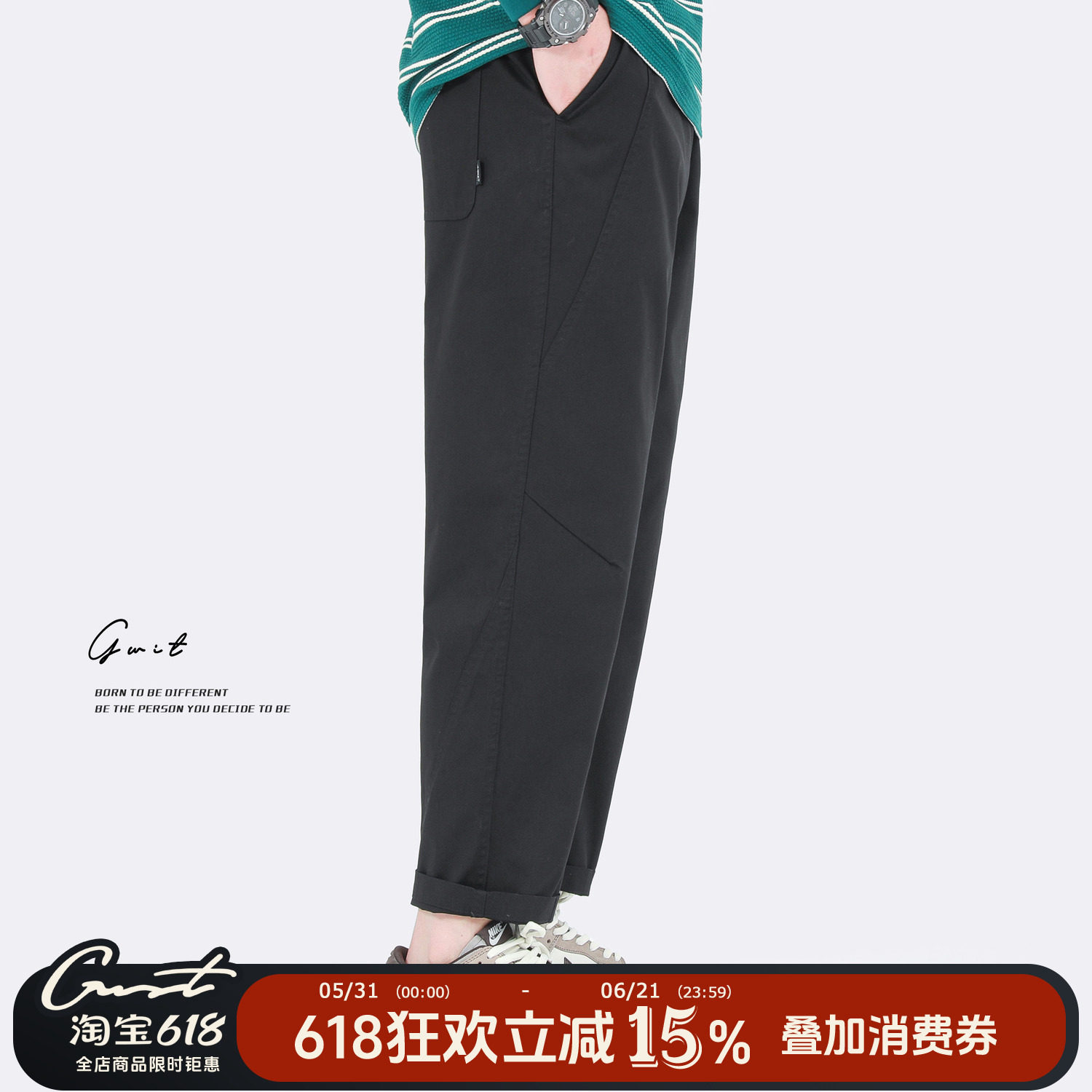 GWIT 高捻水洗棉 轻薄夏季新款美式直筒潮流小脚工装休闲九分裤男