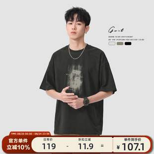 潮牌印花纯棉短袖 GWIT 潮流体恤半袖 美式 T恤男 高街复古重磅夏季