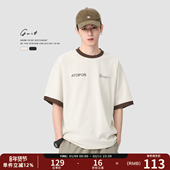 美式 重磅cleanfit撞色夏季 体恤半袖 GWIT 潮牌情侣纯棉短袖 T恤男