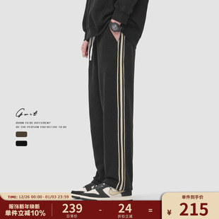 保暖加绒加厚休闲裤 重磅奥粒绒直筒拼条撞色运动卫裤 男 冬季 GWIT