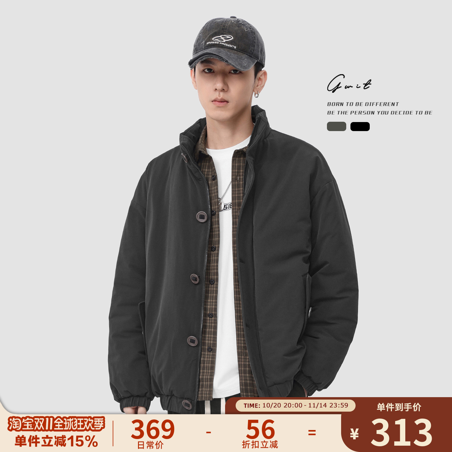 GWIT 美式复古棉衣冬季加厚保暖夹克潮牌cleanfit工装外套棉服男