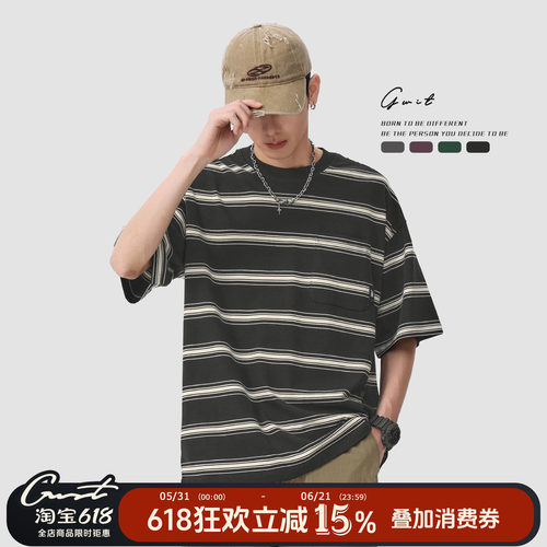 GWIT美式复古条纹夏季短袖T恤男