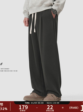 GWIT 三色加绒经典款垂感阔腿卫裤冬季重磅加厚保暖运动休闲裤男