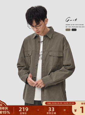 GWIT 美式工装衬衫外套长袖上衣寸衫男款衬衣Vintage重工做旧水洗