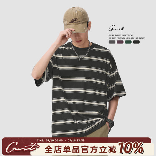 GWIT美式复古条纹夏季短袖T恤男