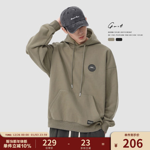休闲潮牌套头打底帽衫 重磅保暖美式 加绒加厚连帽卫衣男 冬季 GWIT