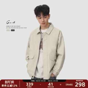 GWIT 复古做旧vintage休闲上衣春秋cleanfit皮夹克外套皮衣男 美式