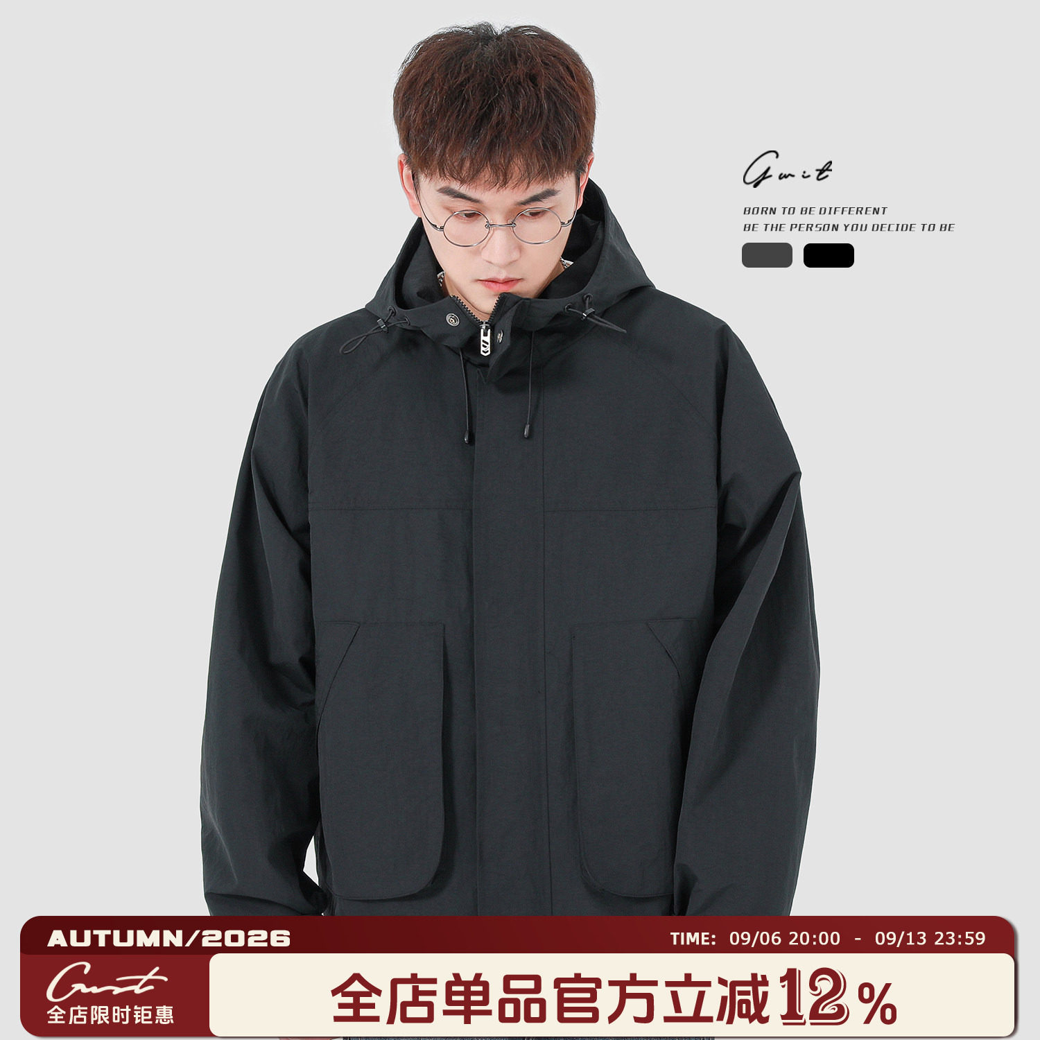 GWIT春秋冲锋衣连帽防风夹克图片
