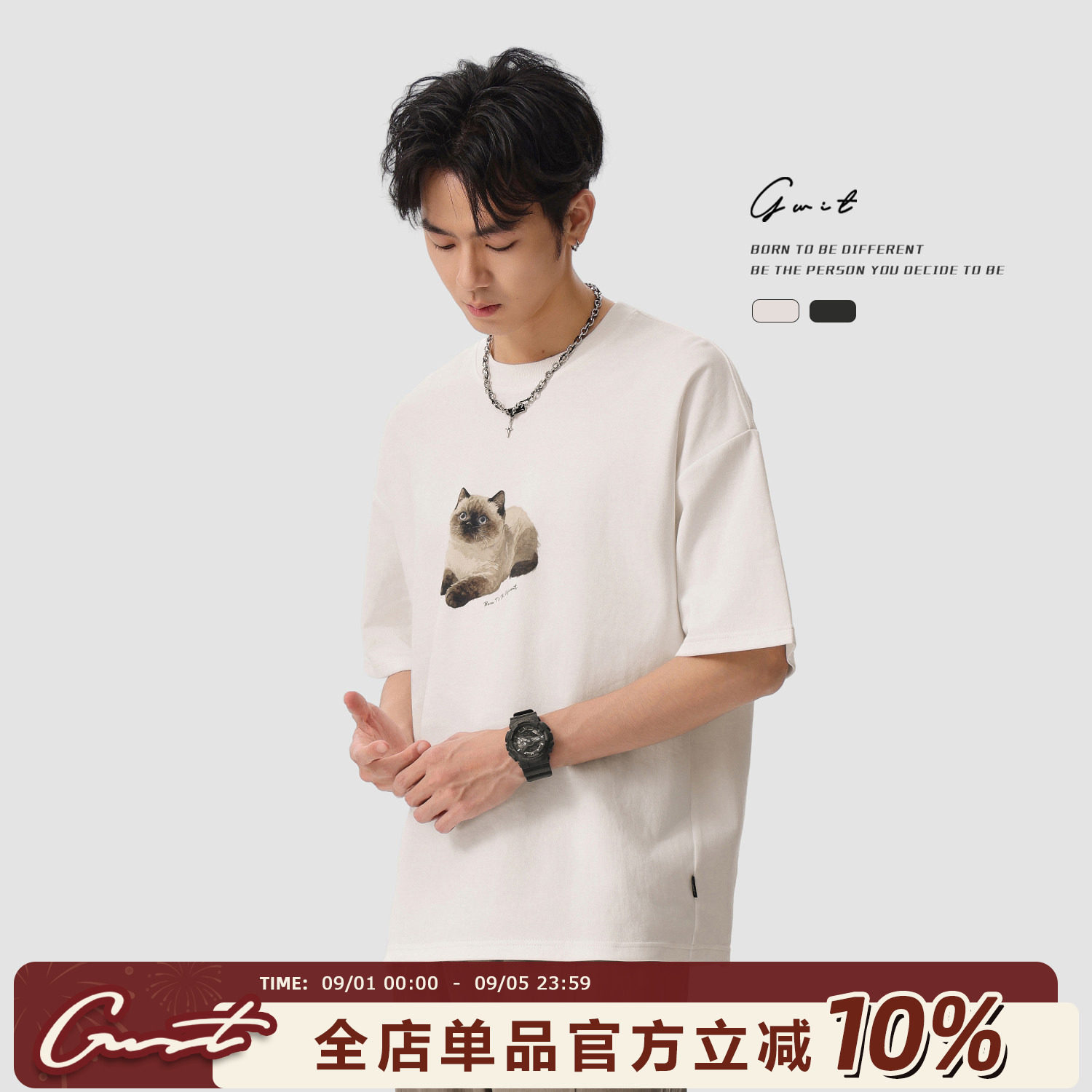 GWIT重磅长绒棉油墨彩绘短袖T恤图片