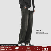 炭黑休闲潮牌牛仔裤 高街复古重磅石磨水洗春秋长裤 男 美式 GWIT