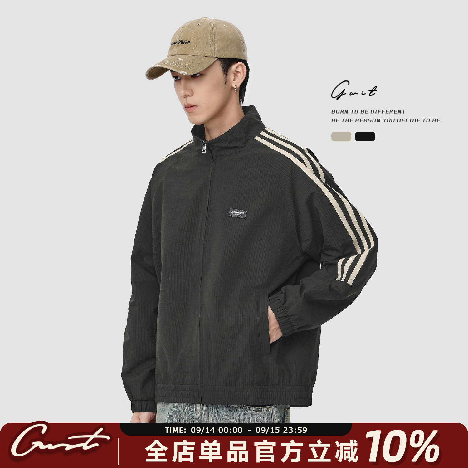 GWIT美式潮牌撞色立领夹克图片