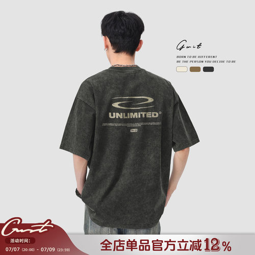 GWIT复古重磅水洗做旧短袖T恤
