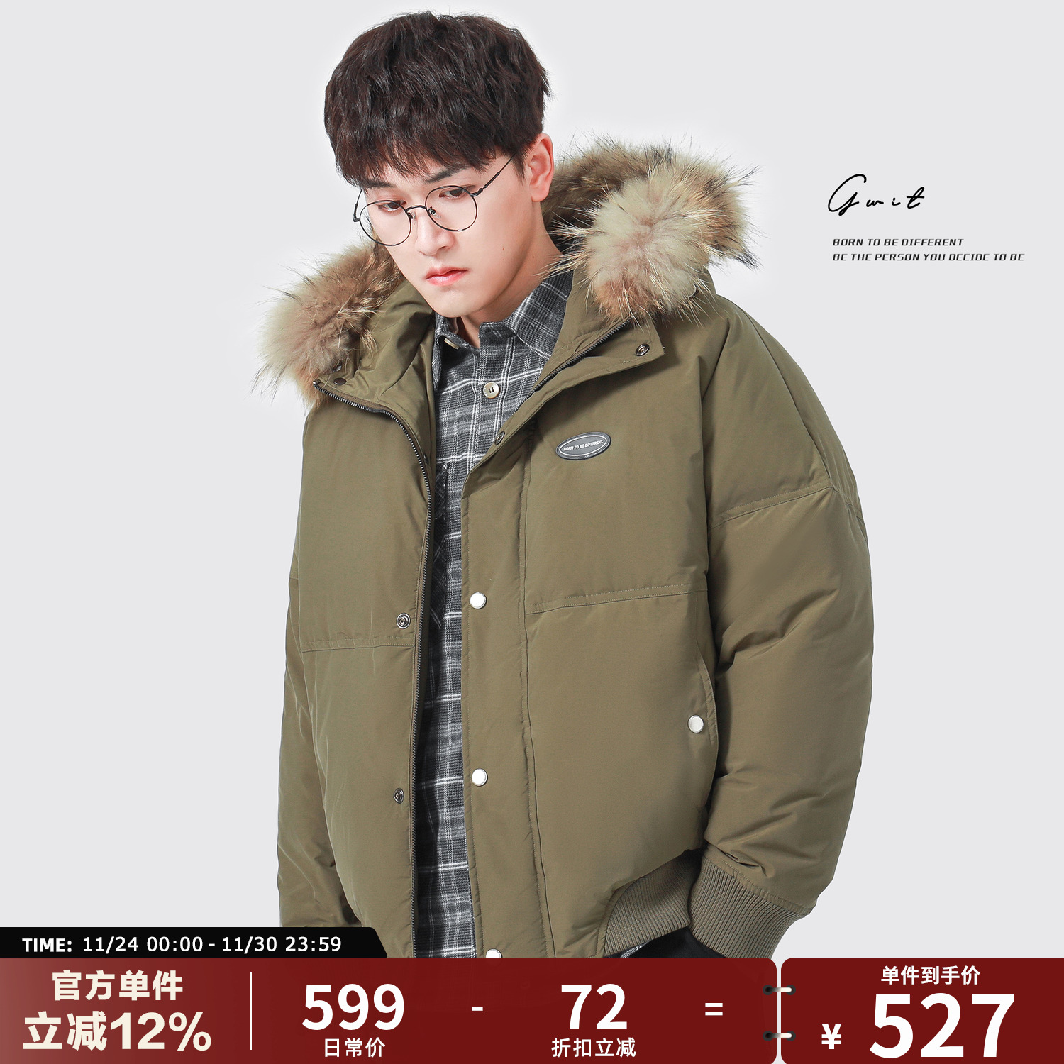 冬季90%绒白鸭绒毛领羽绒服