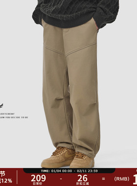 GWIT 重磅奥粒绒美式潮牌休闲裤冬季保暖卡其色加绒加厚工装裤男