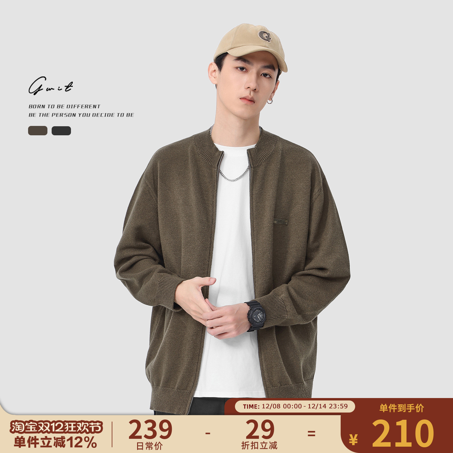 GWIT 美式复古休闲春秋美拉德上衣外穿线衣毛衣外套针织开衫男