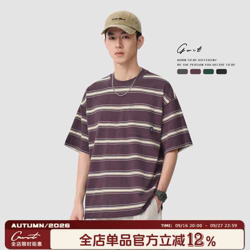 GWIT美式复古条纹夏季短袖T恤男