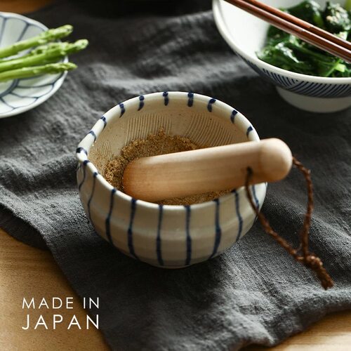 Craftman House日本进口濑户烧研磨碗十草纹研磨钵家用陶制研磨器