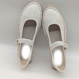 【真皮】浅口玛丽珍钩针编织鞋女夏季轻便平底休闲百搭女士单鞋