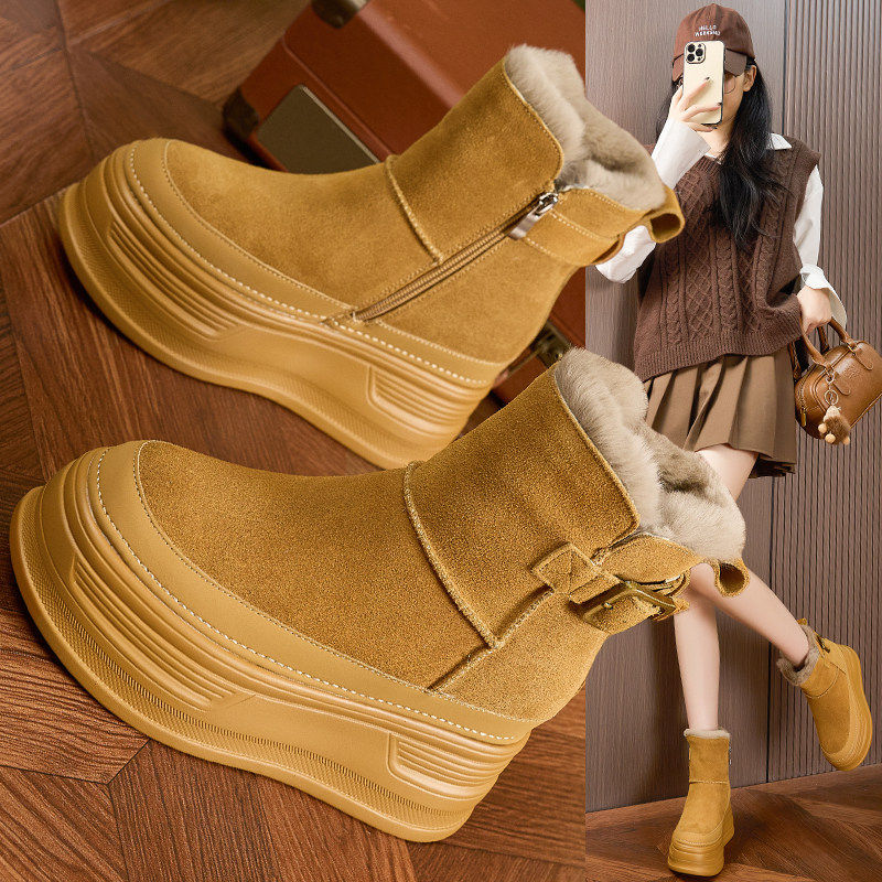厚底雪地靴女款2025新款冬季加绒加厚真皮保暖棉鞋防水内增高短靴,女鞋,时尚雪地靴,淘宝优惠券,粉丝福利购,淘宝优惠卷