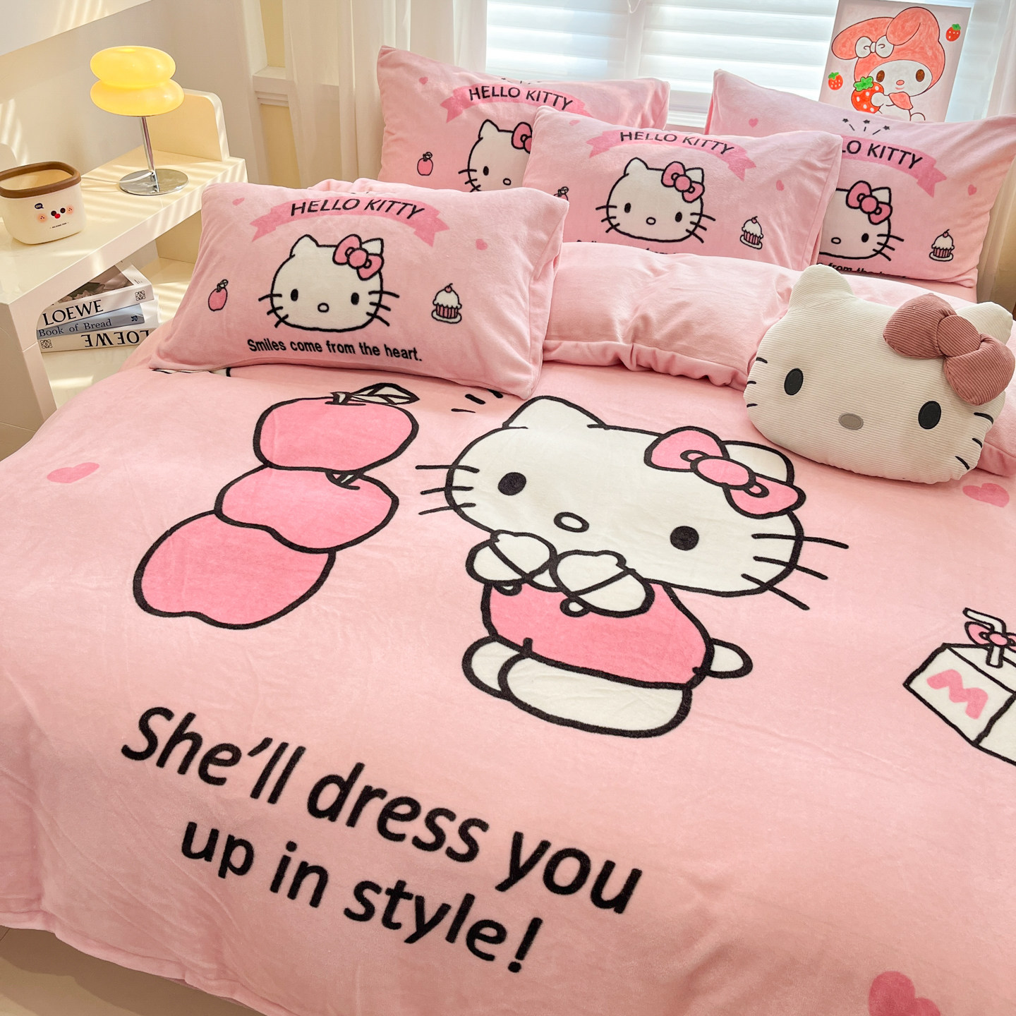 卡通可爱HelloKitty牛奶绒四件套儿童女孩床单被套冬季三件套床笠