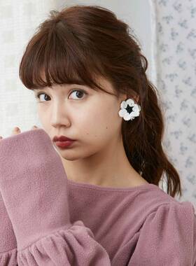 秋冬新款MJ同款毛线花朵可爱耳夹耳钉