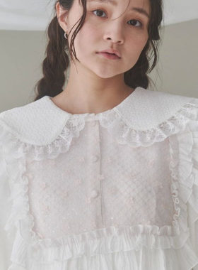 假领-3！2024春夏新款MJ可爱花朵亮片网纱双层花边超大假领披肩