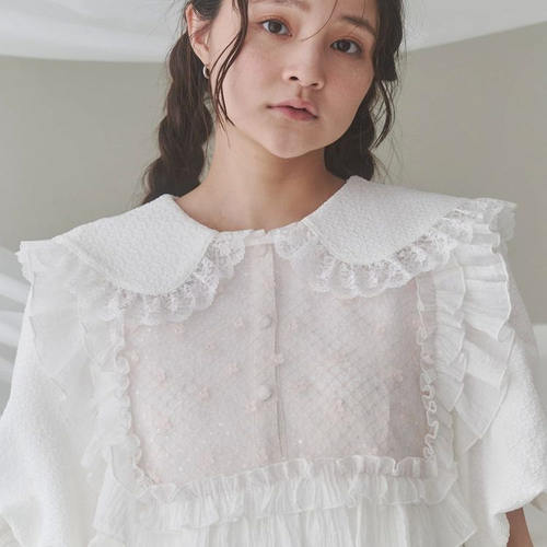 假领-3！2024春夏新款MJ可爱花朵亮片网纱双层花边超大假领披肩