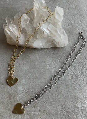 手敲桃心 镂空 法式 14K包金 项链 口罩链两用