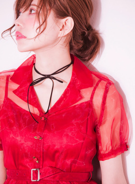 春夏新款E*TME多层蝴蝶结韩国皮绳锁骨链项链