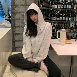 ANA宝藏珍妮 韩系温柔风宽松碎花设计连帽卫衣外套女 春秋冬三季