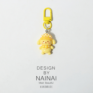 日系格子玉桂狗钥匙扣可爱包包挂件新款百搭挂饰迷你甜美饰品