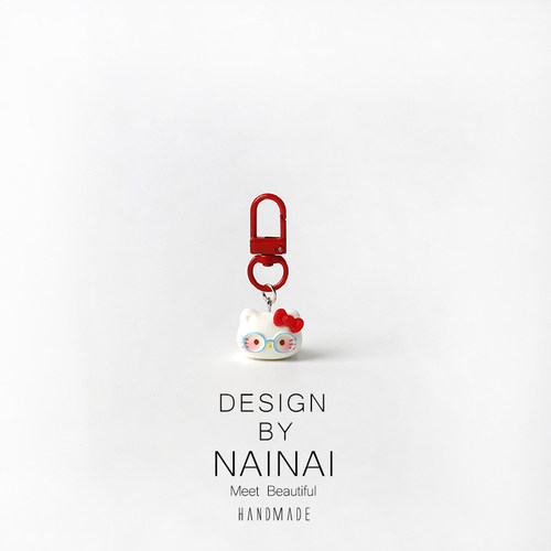 可爱卡通戴眼镜猫猫钥匙扣挂件甜美少女心包包挂饰背包配饰钥匙链