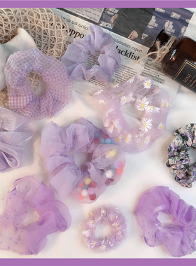 超仙紫色系大肠发圈韩国超火少女格子发饰复古气质发绳扎头发甜美
