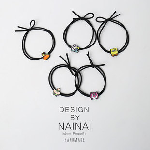 卡通可爱海绵宝宝发圈日韩简约皮套扎发少女心皮筋发饰