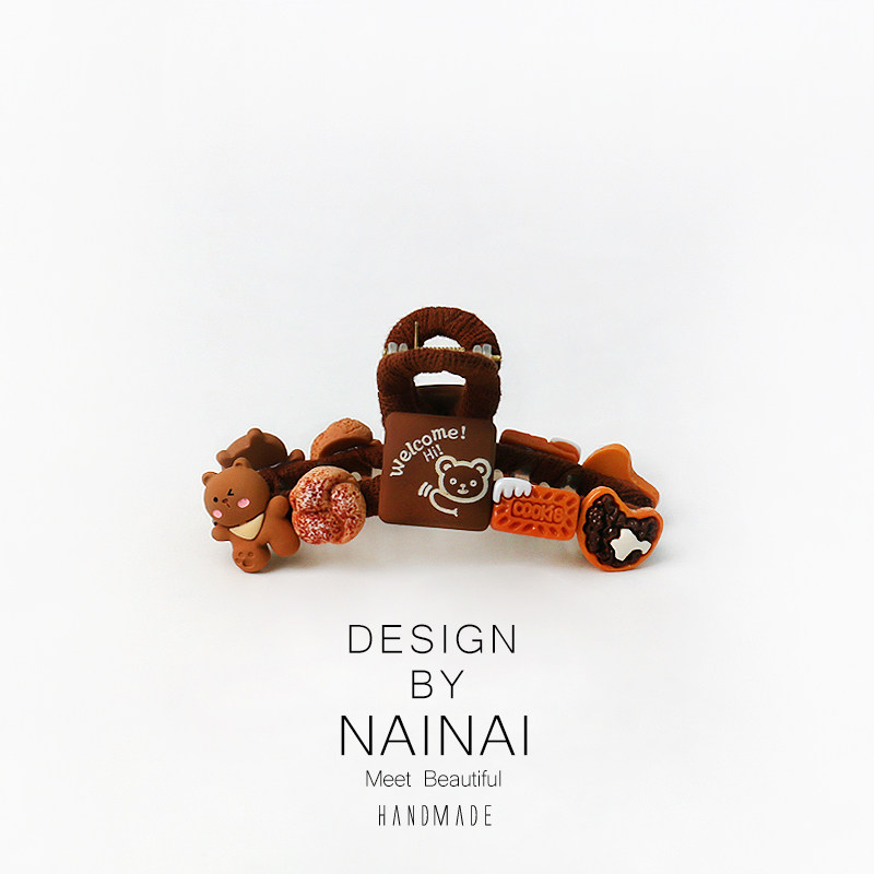 萌萌小熊夹心饼干抓夹可爱盘发鲨鱼夹百搭后脑勺发抓原创搭配发饰