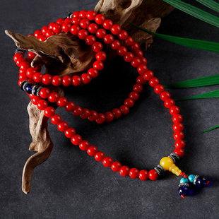 藏式手串108粒珠子琉璃红宝珠学院同款红珠子手串多圈红色点数器