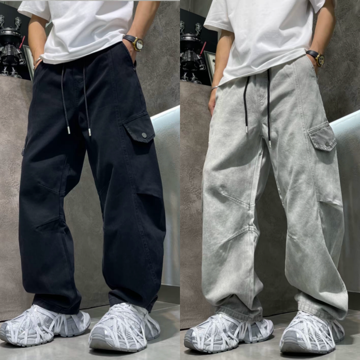 美式复古做旧大口袋男士工装裤