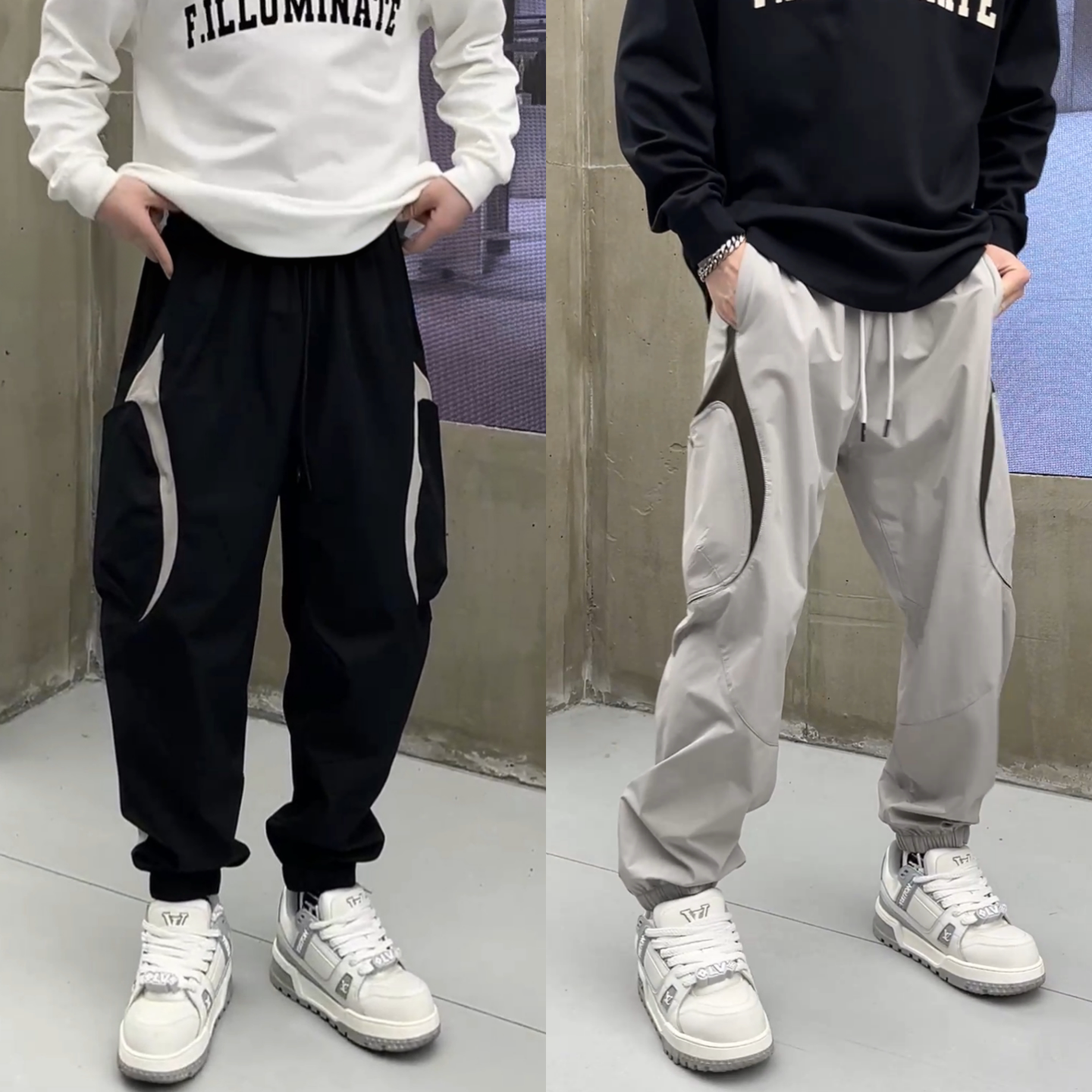 秋季男士户外拼接大口袋冲锋裤