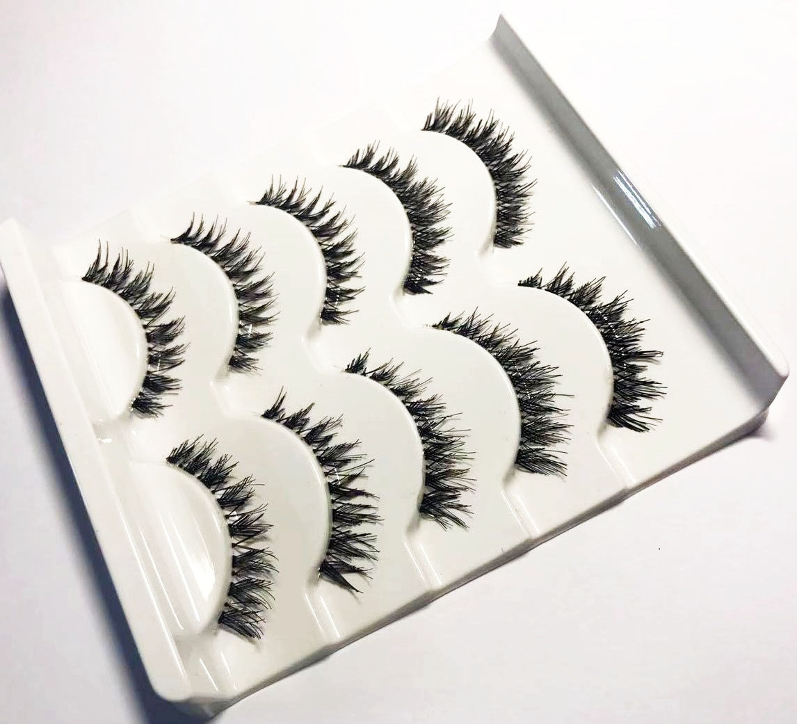 定制 K35眼尾加长交叉短款9mm浓密自然裸妆假睫毛 五对装