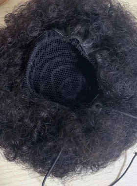 curly ponytail hunan hair bun afro puff clip hairpieces