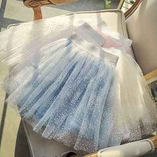 小女孩星空半身裙夏季2026新款潮百褶网纱裙子女宝宝洋气蓬蓬短裙