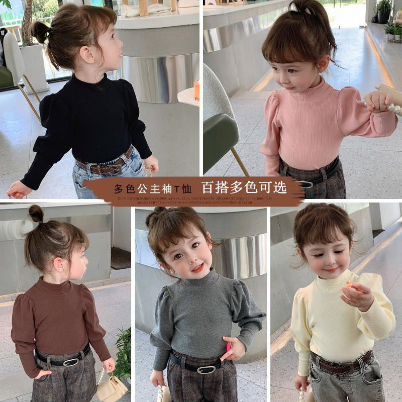 女童长袖T恤公主泡泡袖打底衫图片