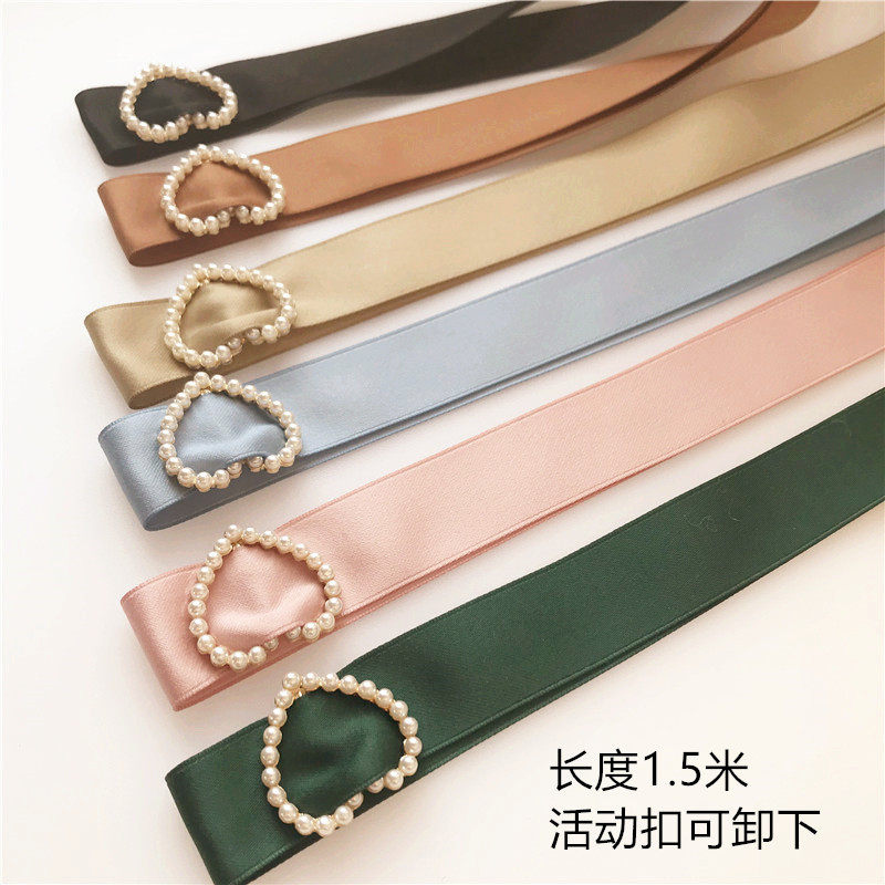 包邮新品腰带爱心珍珠扣女甜美百搭腰饰绑带哑光涤纶颈带1.5米