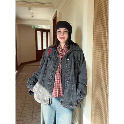 VOGANA戛纳家大码女装时髦旧金山街头宽松显瘦复古水洗牛仔外套春