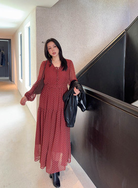 VOGANA戛纳家大码女装波点连衣裙梨形胖mm秋遮肉显瘦宽松长款裙子