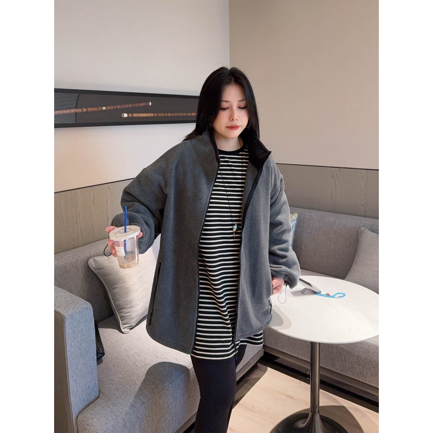 VOGANA戛纳家大码女装冬日加厚保暖上衣休闲显瘦软糯摇粒绒外套