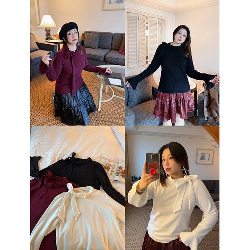 t恤打底衫蝴蝶结温暖双面澳绒