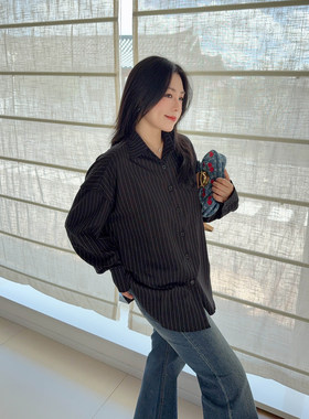 VOGANA戛纳家大码女装胖mm休闲韩系衬衫200斤显瘦通勤条纹衬衣秋