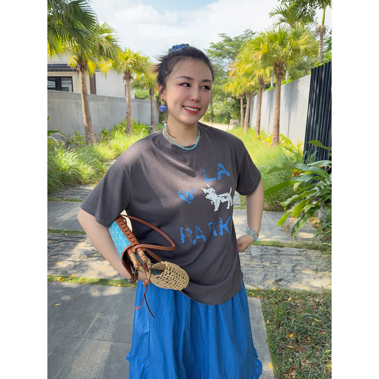 VOGANA戛纳家大码女装韩系减龄童趣休闲宽松显瘦短袖透气棉t恤夏