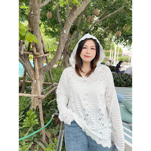 蕾丝衫宽松显瘦减龄连帽镂空